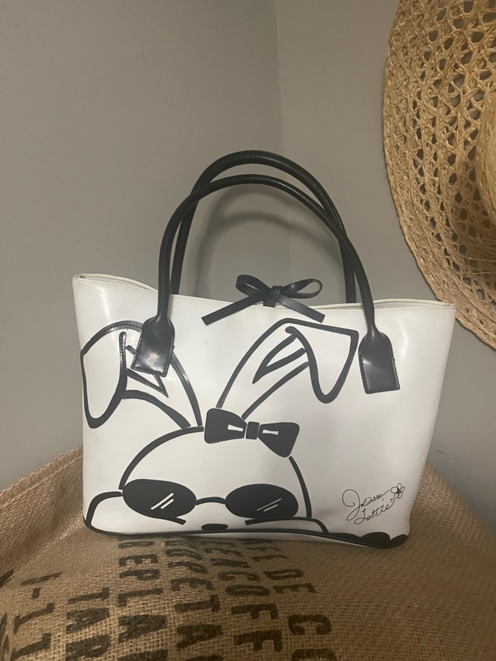 White and Black Bunny Graphic Tote Bag